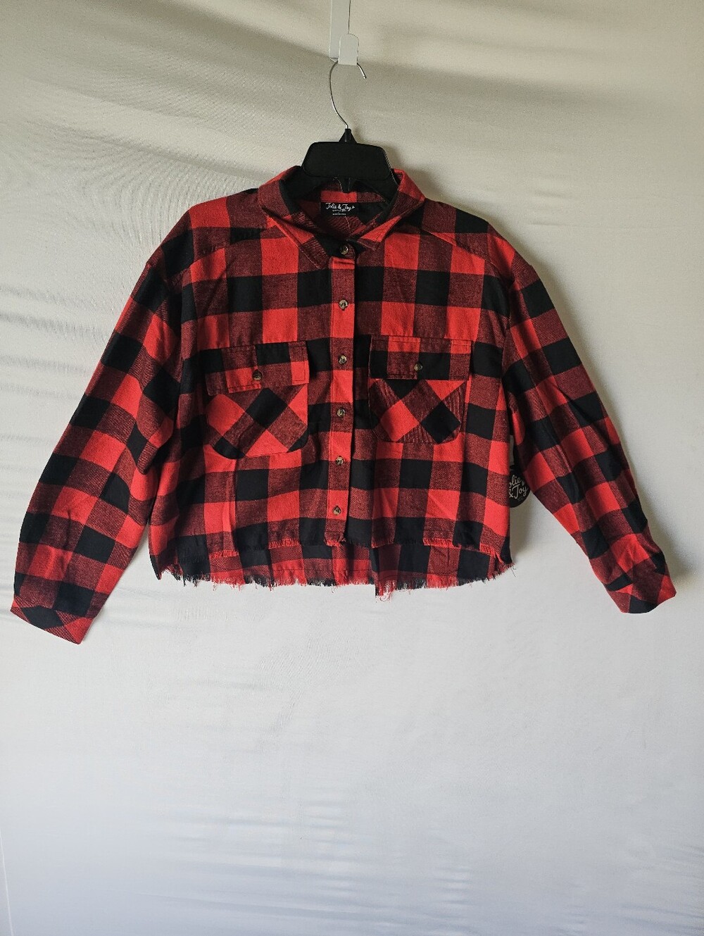 Jolie & Joy Plaid Cropped Flannel Shirt - Red & Black Buffalo Check - NWT